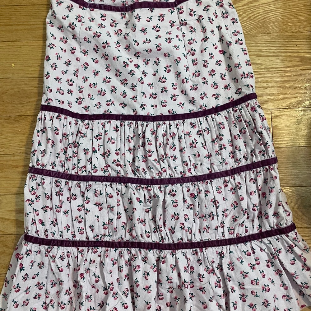 pink red floral corduroy midi skirt Kenzie girl 4-6 Y2K